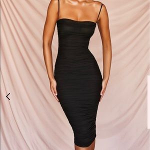 Black gathered organza mesh dress